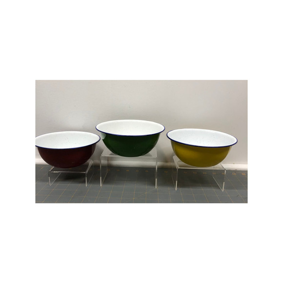 3 Vintage Red, Yellow, & Green Speckled 6 1/4" Enamelware Bowls Metal - Picture 14 of 14